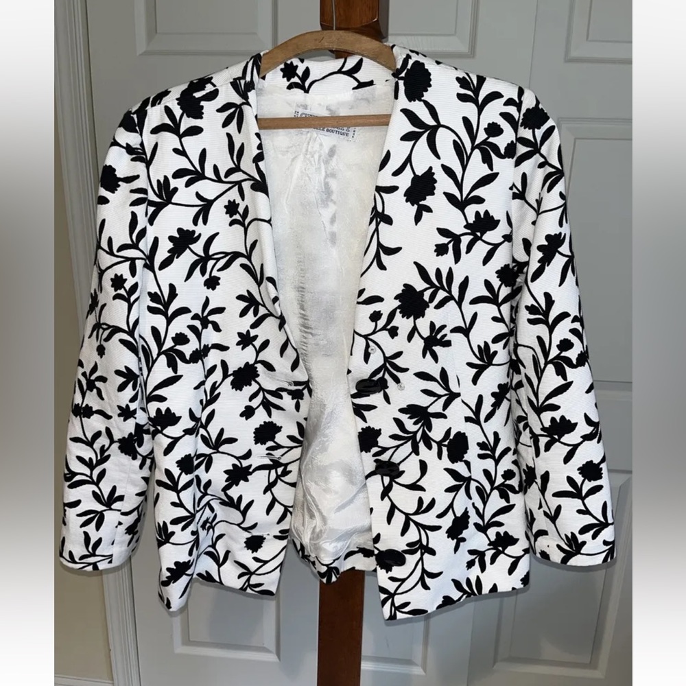 Vintage Givenchy Nouvelle Boutique White Blazer with Black Floral Print